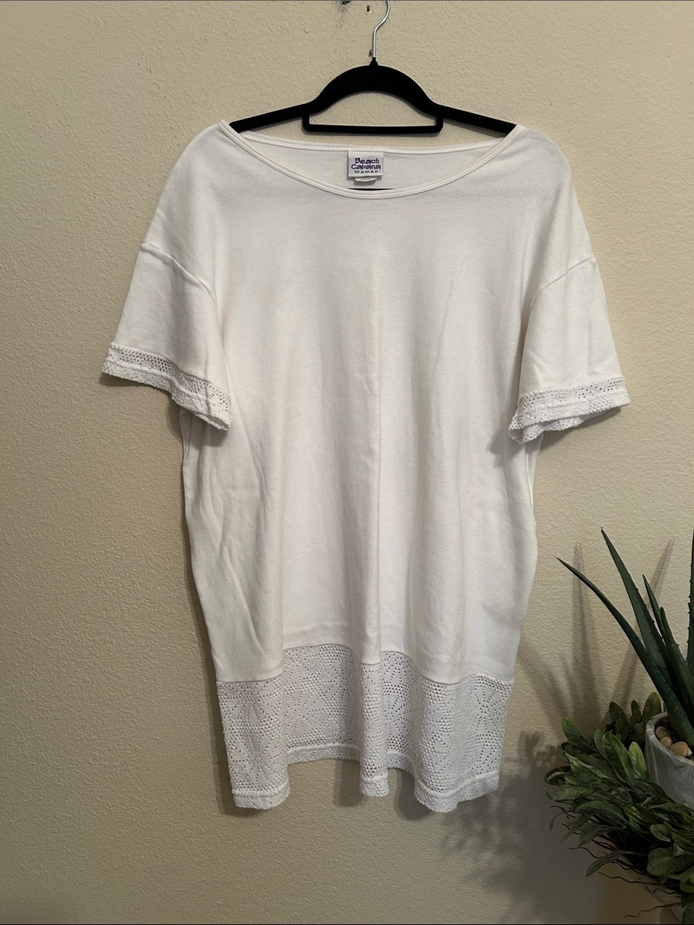 Beach Cabana White Eyelet Hem Short Sleeve Top - Beach Cottage Cover Up